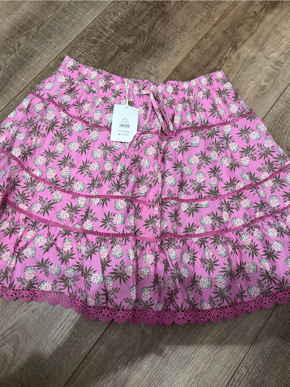 Pink Pineapple Tiered Skort with Lace Trim